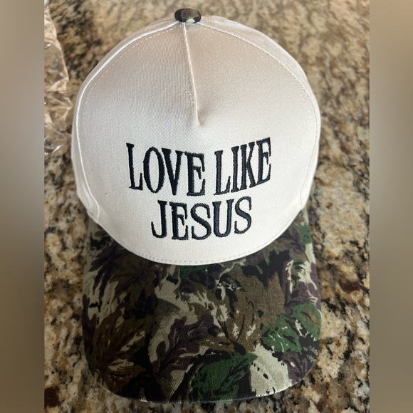 Accessories - White Trucker Hat with 'LOVE LIKE JESUS' and Camouflage Brim